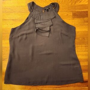Apt. 9 Dark Gray Pleated Ruffleneck Sleeveless Lined Blouse Women's Size L